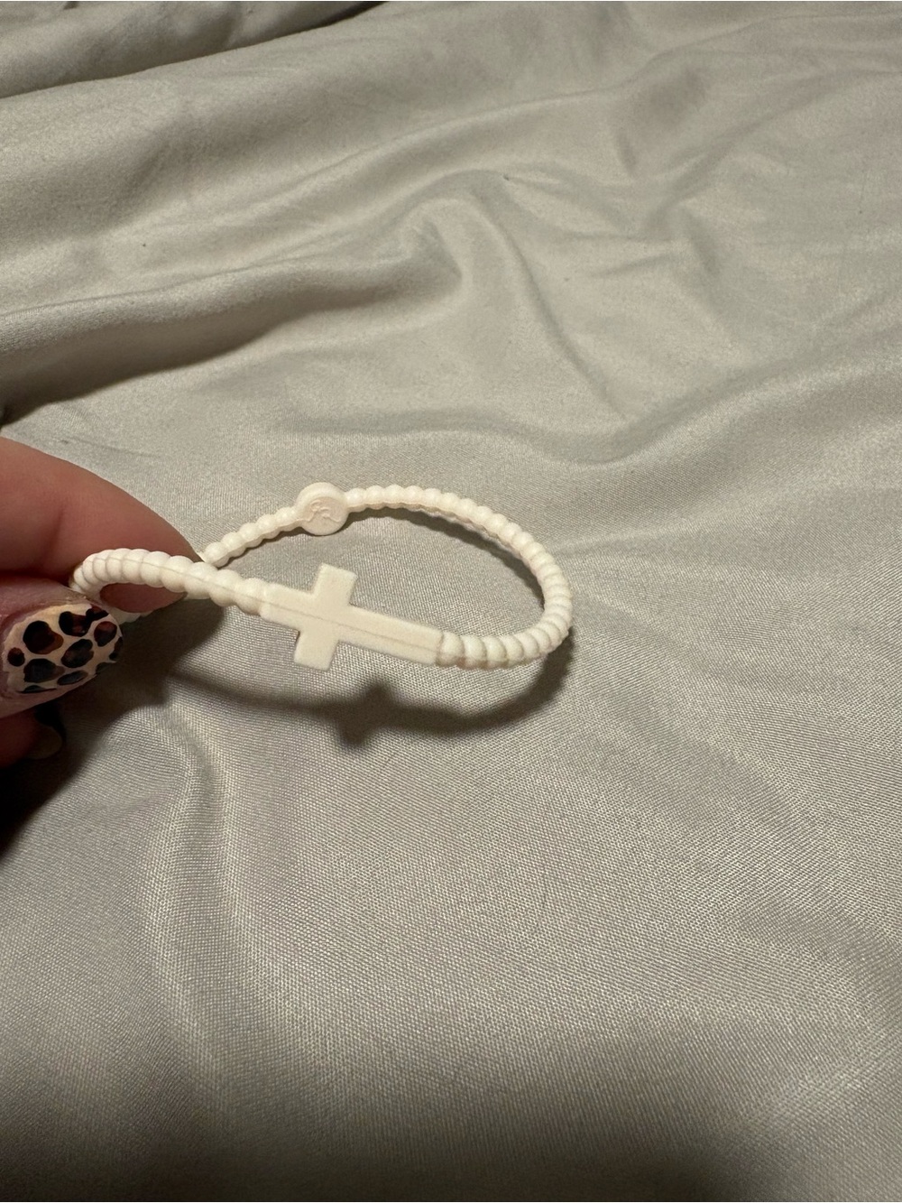 White Beaded Cross Stretch Bracelet FWP